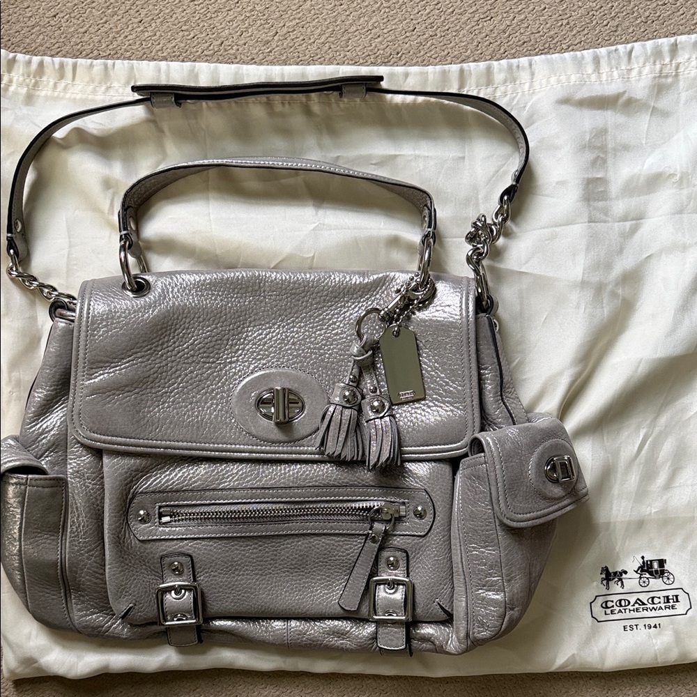 Coach Metallic Silver Leather Satchel